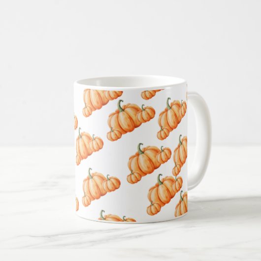 Aquarell-Kürbis-Herbstmuster Kaffeetasse (VorderseiteRechts)