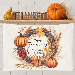 Aquarell-Kürbis-Kranz Familien Thanksgiving Banner