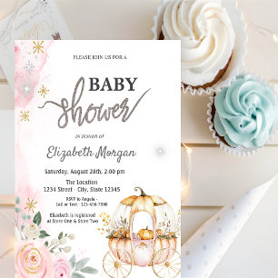 Aquarell-Kürbis-Kutsche-Polka-Punkte-Baby-Party Einladung