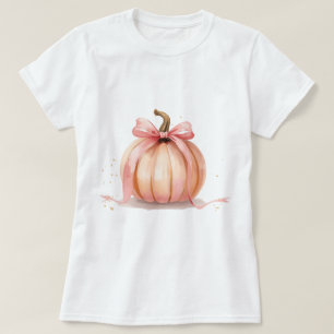 Aquarell-Kürbis mit rosa Schleife Halloween  T-Shirt