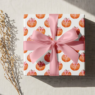 Aquarell-Kürbis mit rosa Schleifenmuster Geschenkpapier