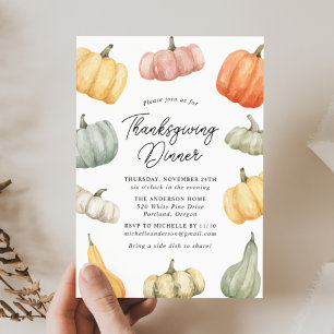 Aquarell-Kürbis-Thanksgiving-Dinner Einladung