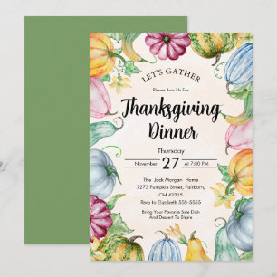 Aquarell-Kürbis und Blätter Thanksgiving-Dinner Einladung
