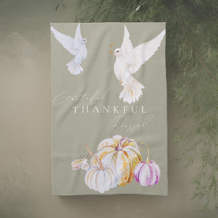 Aquarell-Kürbis und weiße Taube Thanksgiving Geschirrtuch