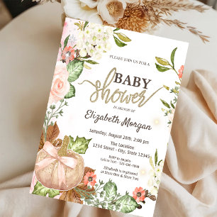 Aquarell-Kürbisse Blumen Blätter Babyparty Einladung