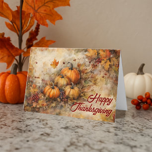 Aquarell-Kürbisse Herbstlaub Thanksgiving Karte