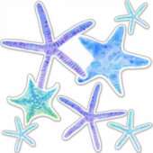 Aquarell Küste Blau Lila Starfish Kunst Aufkleber (Vorderseite)