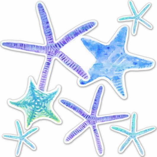 Aquarell Küste Blau Lila Starfish Kunst Aufkleber (Vorderseite)