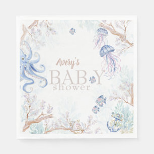 Aquarell-Küsten-Meeresleben-Baby-Party Serviette