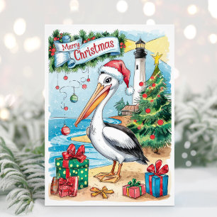 Aquarell-Küsten-Pelikan-Weihnachtskarte Feiertagskarte