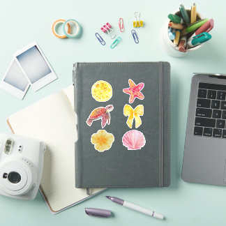 Aquarell-Küsten-Sommer-Sticker-Set | Meeresschildk Aufkleber