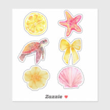 Aquarell-Küsten-Sommer-Sticker-Set | Meeresschildk