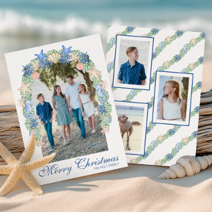 Aquarell-Küsten-Weihnachtsgirlande Foto Feiertagskarte