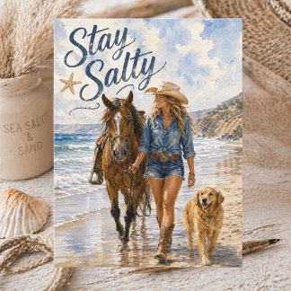 Aquarell-Küstencowgirl Bleib Salzig Sommer Strand Postkarte
