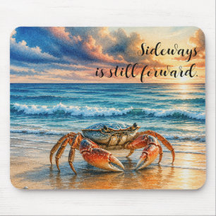 Aquarell Küstenkrebs auf sandigem Strand mit Zitat Mousepad
