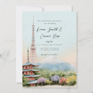 Aquarell Kyoto Japan Zielhochzeit Einladung