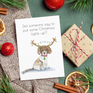 Aquarell Labradoodle Weihnachtsbeleuchtung Geweihe Feiertagskarte
