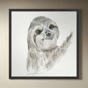 Aquarell lächelnder Faultier Poster