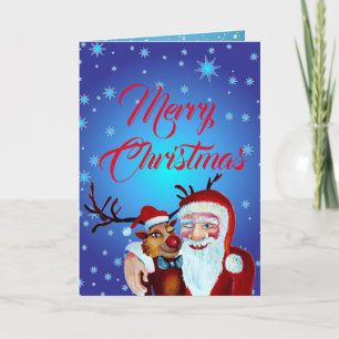 Aquarell Lachender Weihnachtsmann Rudolf Lächelnd Karte