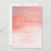 Aquarell-lädt rosa moderne Typografie-Hochzeit ein Einladung (Vorderseite)