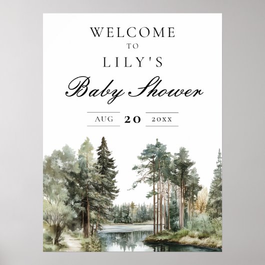 Aquarell Lake Forest Baby Dusche Begrüßungszeichen Poster (Vorne)