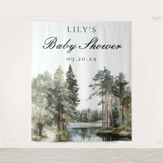 Aquarell Lake Forest Baby Dusche Foto Hintergrund Wandteppich (Vorderseite)