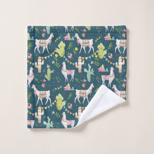Aquarell-Lama-Flaggen-Muster Badhandtuch Set (Waschlappen)