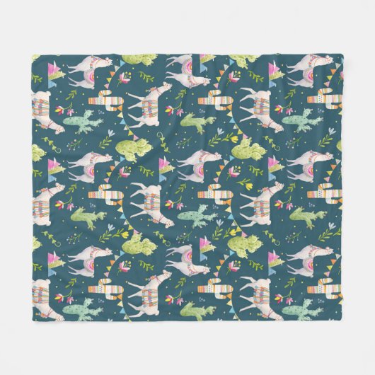 Aquarell-Lama-Flaggen-Muster Fleecedecke (Vorderseite (Horizontal))