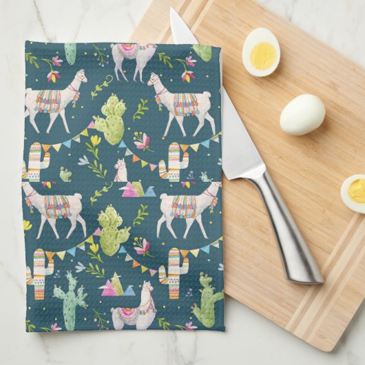 Aquarell-Lama-Flaggen-Muster Geschirrtuch (Viertel Falte)