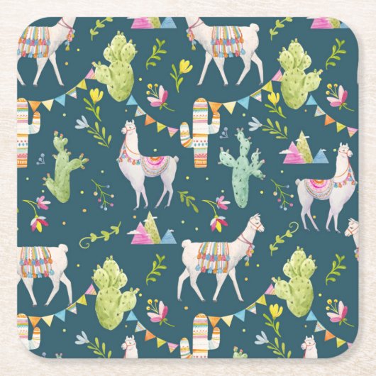 Aquarell-Lama-Flaggen-Muster Rechteckiger Pappuntersetzer (Vorderseite)