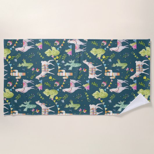 Aquarell-Lama-Flaggen-Muster Strandtuch (Vorderseite)