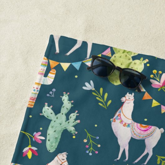 Aquarell-Lama-Flaggen-Muster Strandtuch (Beispiel)