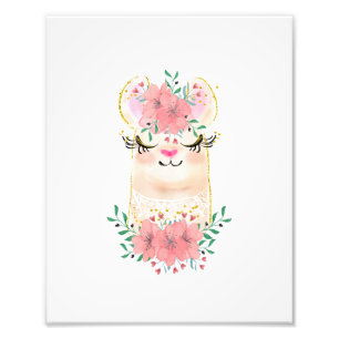 Aquarell-Lama mit floralem Fotodruck