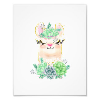 Aquarell-Lama mit Sukkulenten-Foto-Print Fotodruck