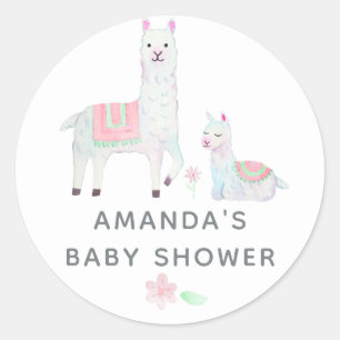 Aquarell-Lama-Themen-Baby-Party Runder Aufkleber