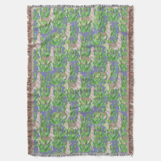 Aquarell-Lama u. Catus Muster Decke (Vorderseite Vertikal)