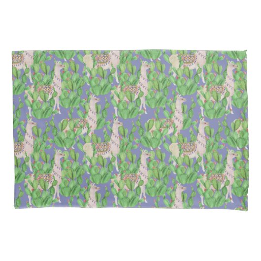 Aquarell-Lama u. Catus Muster Kissenbezug (Vorderseite-Links)