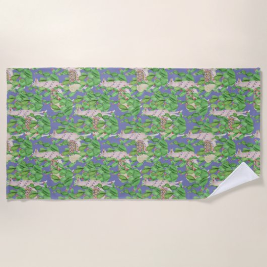 Aquarell-Lama u. Catus Muster Strandtuch (Vorderseite)