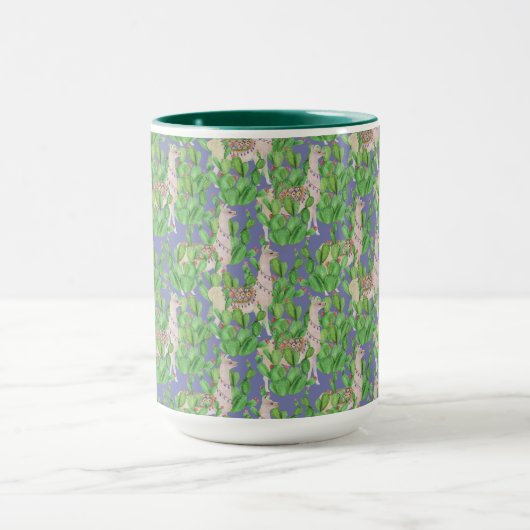 Aquarell-Lama u. Catus Muster Tasse (Zentrum)