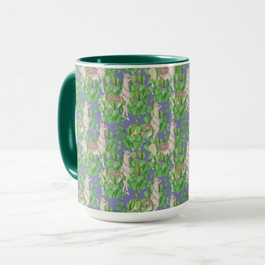 Aquarell-Lama u. Catus Muster Tasse (Vorderseite Links)