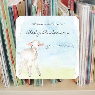 Aquarell Lamm Farm Tier Babydusche Buchzeichen Quadratischer Aufkleber