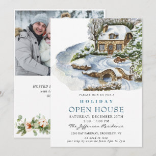 Aquarell-Land-Holiday-Christmas-Open-Haus Einladung