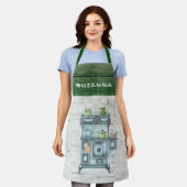 Aquarell Land Küche Grün Personalisierter Name Schürze (Getragen)