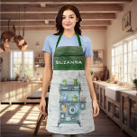 Aquarell Land Küche Grün Personalisierter Name Schürze<br><div class="desc">Dieses Design entstand durch digitale Kunst und kann in dem Bereich personalisiert sein, der durch das Ändern des Fotos und/oder Textes zur Verfügung gestellt wird. Oder Sie können es anpassen, indem Sie den Mausklick auswählen, um weitere Optionen anzupassen, um die Farbe des Hintergrunds zu löschen oder zu ändern, Text hinzuzufügen,...</div>