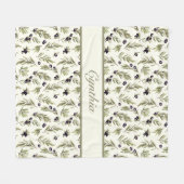 Aquarell-Land-Oliven-Muster-Monogramm-Name Fleecedecke (Vorderseite (Horizontal))