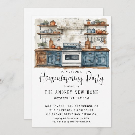 Aquarell Landküche Einladung (Vorne/Hinten)