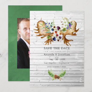 Aquarell Ländliche Waldhochzeits-Foto Save The Date