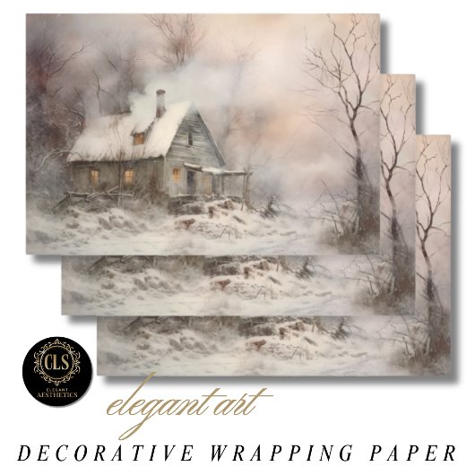 Aquarell-Landschaft Cottage Geschenkpapier Set