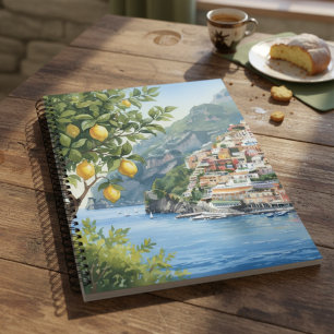 Aquarell-Landschaft der Amalfiküste mit Zitronenba Notizblock