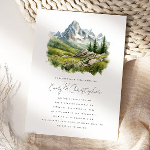 Aquarell-Landschaft Hochzeit im rustikalen Gebirgs Einladung